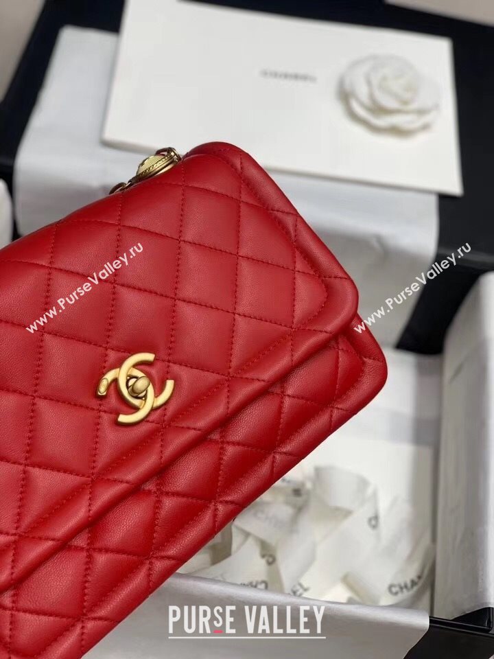 Chanel Quilted Lambskin Large Flap Bag with Metal Button AS2056 Red 2020 (JY-20111902)