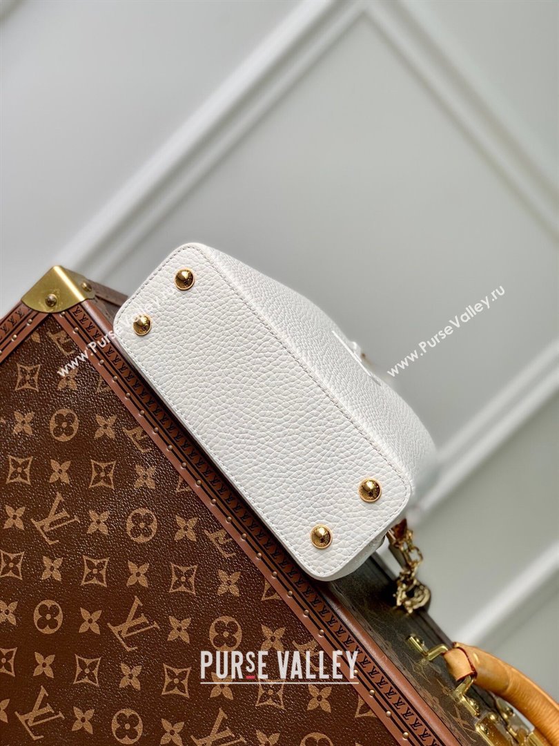 Louis Vuitton Capucines Mini Bag with Flower Chain in Taurillon Leather M20708 White/Pink 2024 (K-24081013)