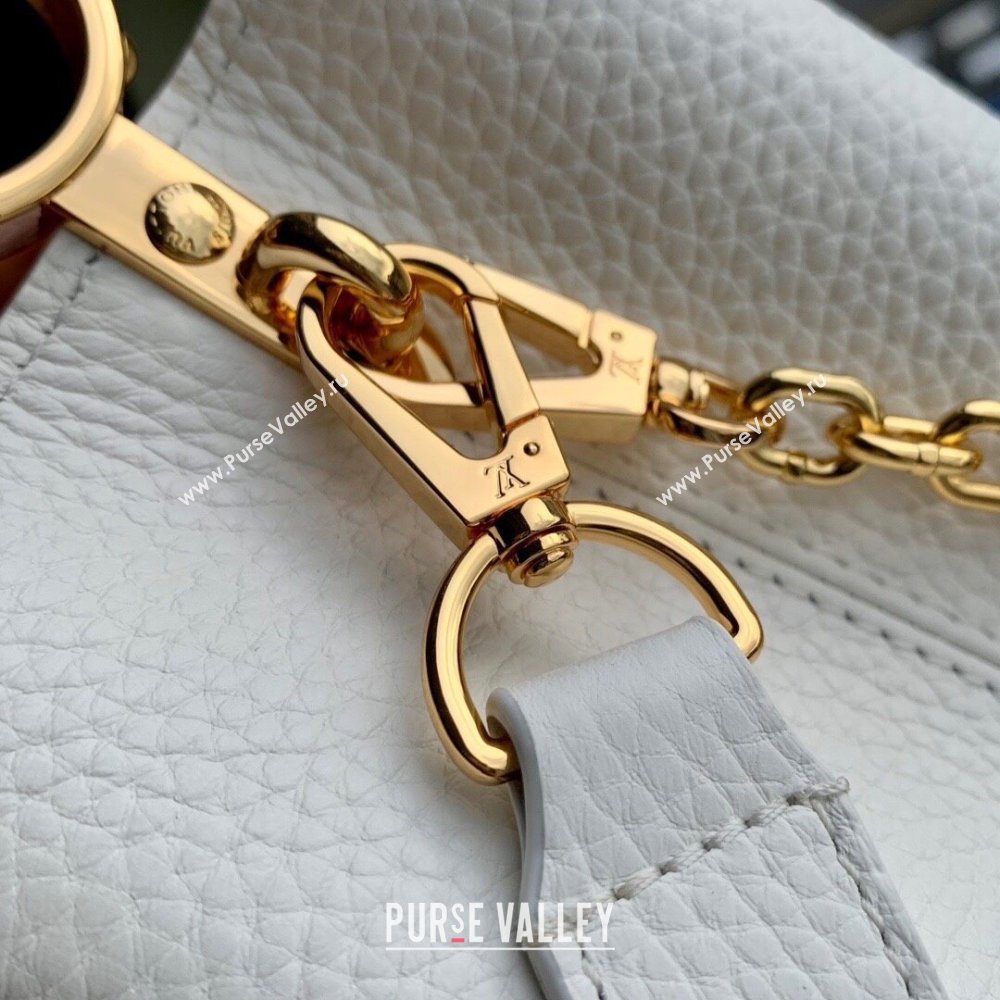 Louis Vuitton Capucines Mini Bag with Flower Chain in Taurillon Leather M20708 White/Pink 2024 (K-24081013)