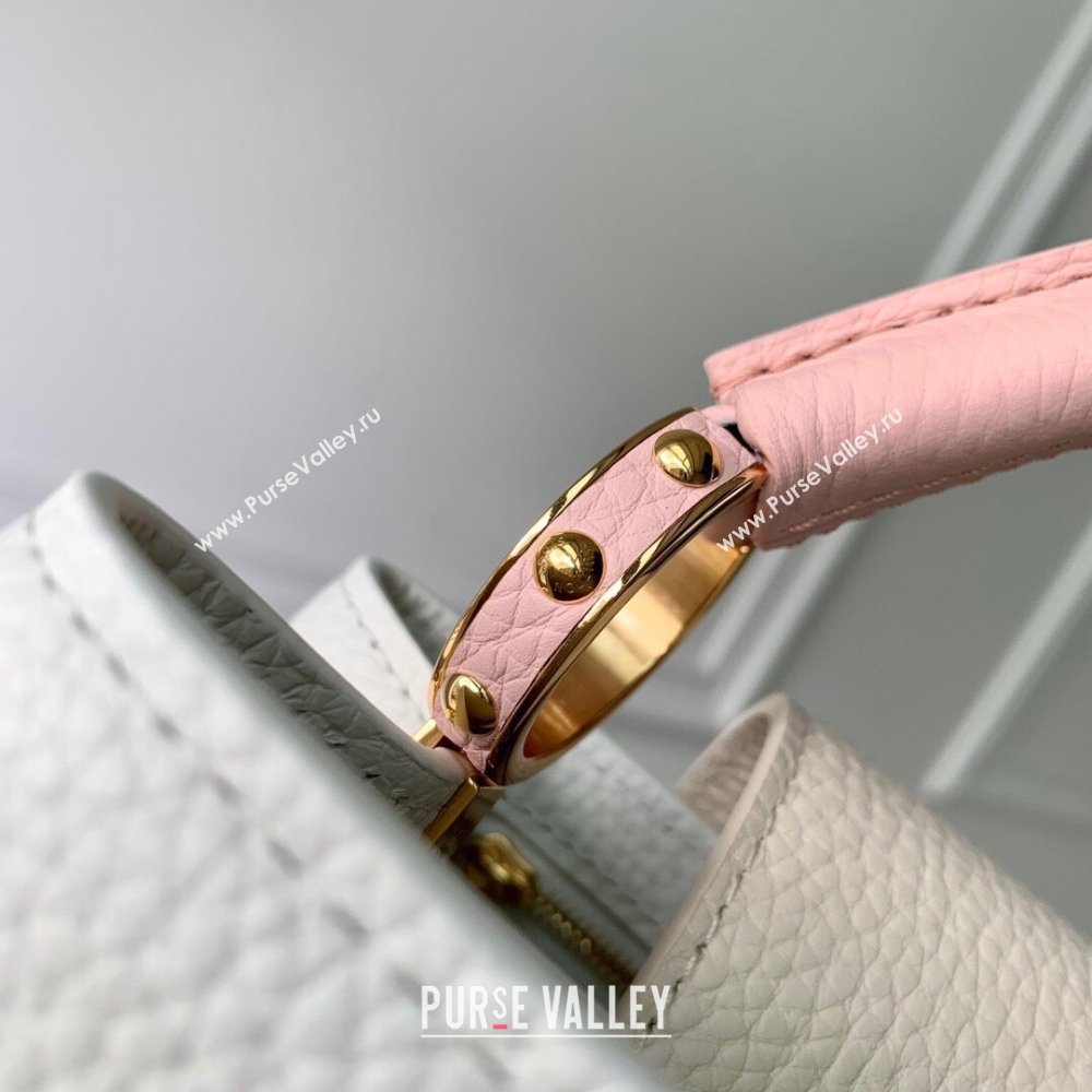 Louis Vuitton Capucines Mini Bag with Flower Chain in Taurillon Leather M20708 White/Pink 2024 (K-24081013)