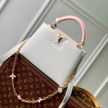 Louis Vuitton Capucines BB Bag with Flower Chain in Taurillon Leather M20708 White/Pink 2024 (K-24081014)