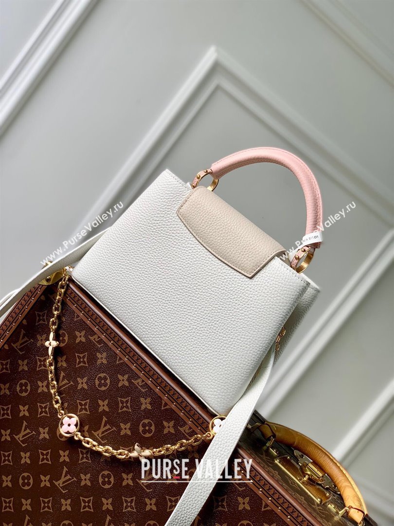 Louis Vuitton Capucines BB Bag with Flower Chain in Taurillon Leather M20708 White/Pink 2024 (K-24081014)