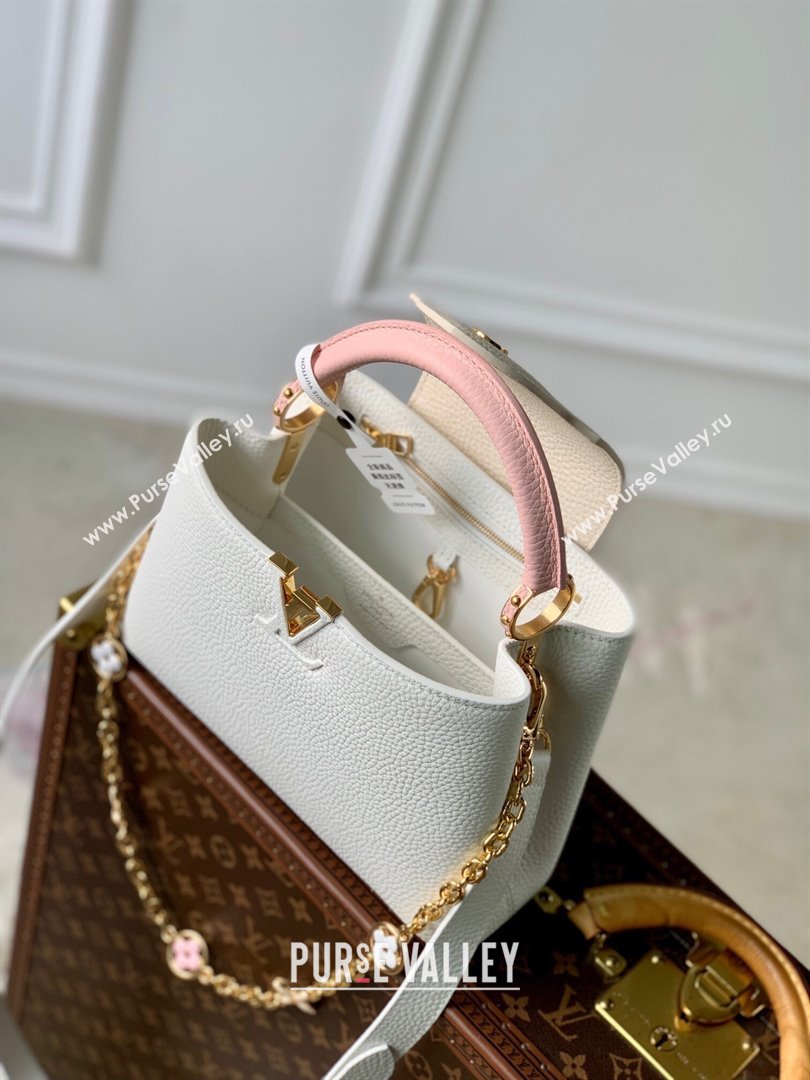 Louis Vuitton Capucines BB Bag with Flower Chain in Taurillon Leather M20708 White/Pink 2024 (K-24081014)