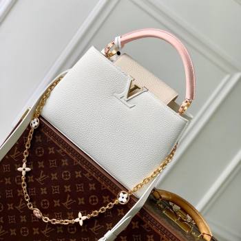 Louis Vuitton Capucines MM Bag with Flower Chain in Taurillon Leather M20708 White/Pink 2024 (K-24081015)