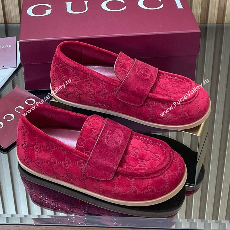 Gucci GG Suede Flat Loafers Red 2025 GG082804 (MD-250828052)