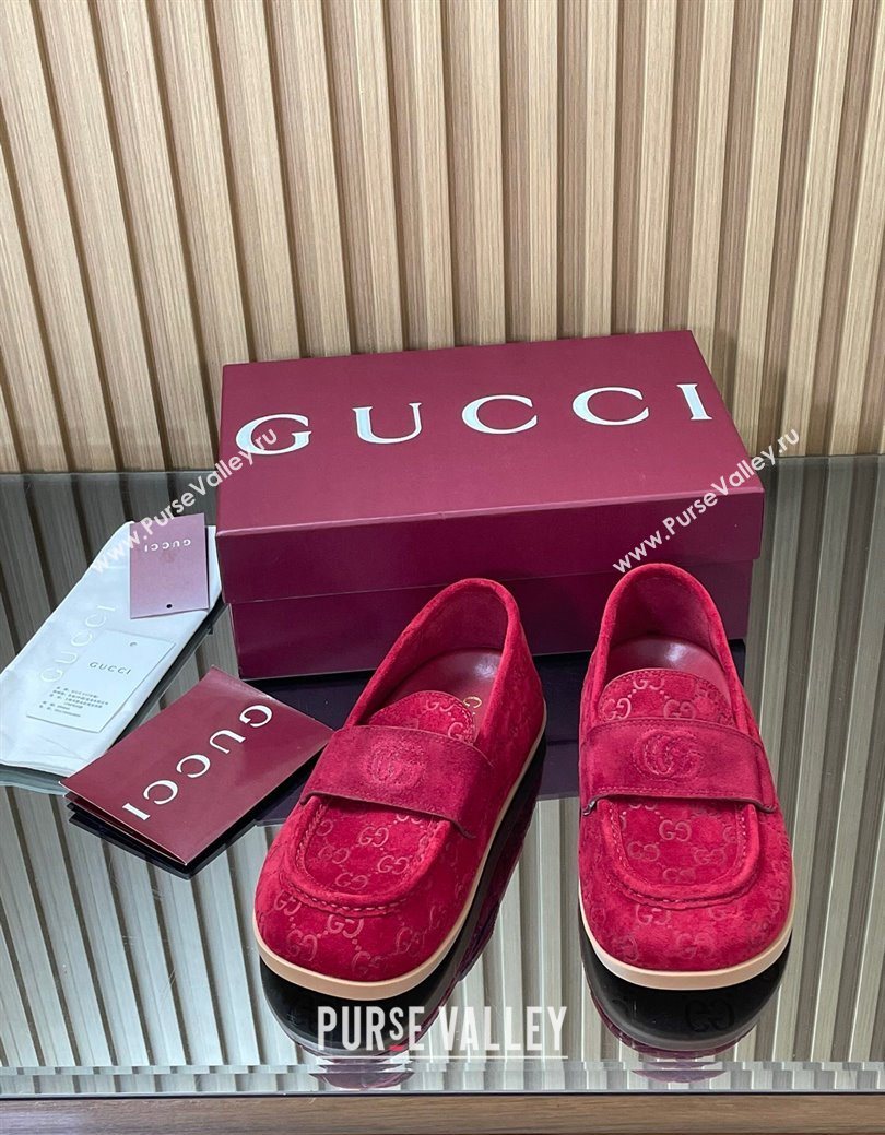 Gucci GG Suede Flat Loafers Red 2025 GG082804 (MD-250828052)