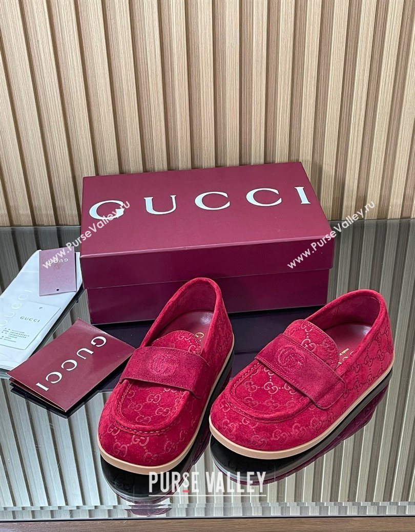 Gucci GG Suede Flat Loafers Red 2025 GG082804 (MD-250828052)
