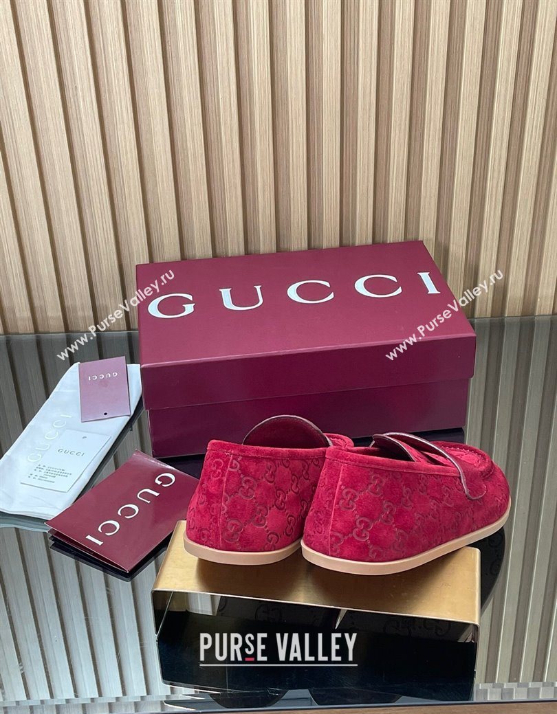 Gucci GG Suede Flat Loafers Red 2025 GG082804 (MD-250828052)