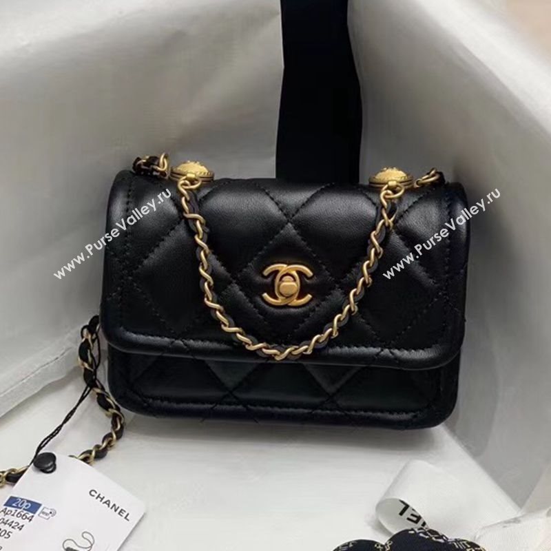 Chanel Quilted Lambskin Mini Flap Bag with Metal Button AP1664 Black 2020 (JY-20111905)