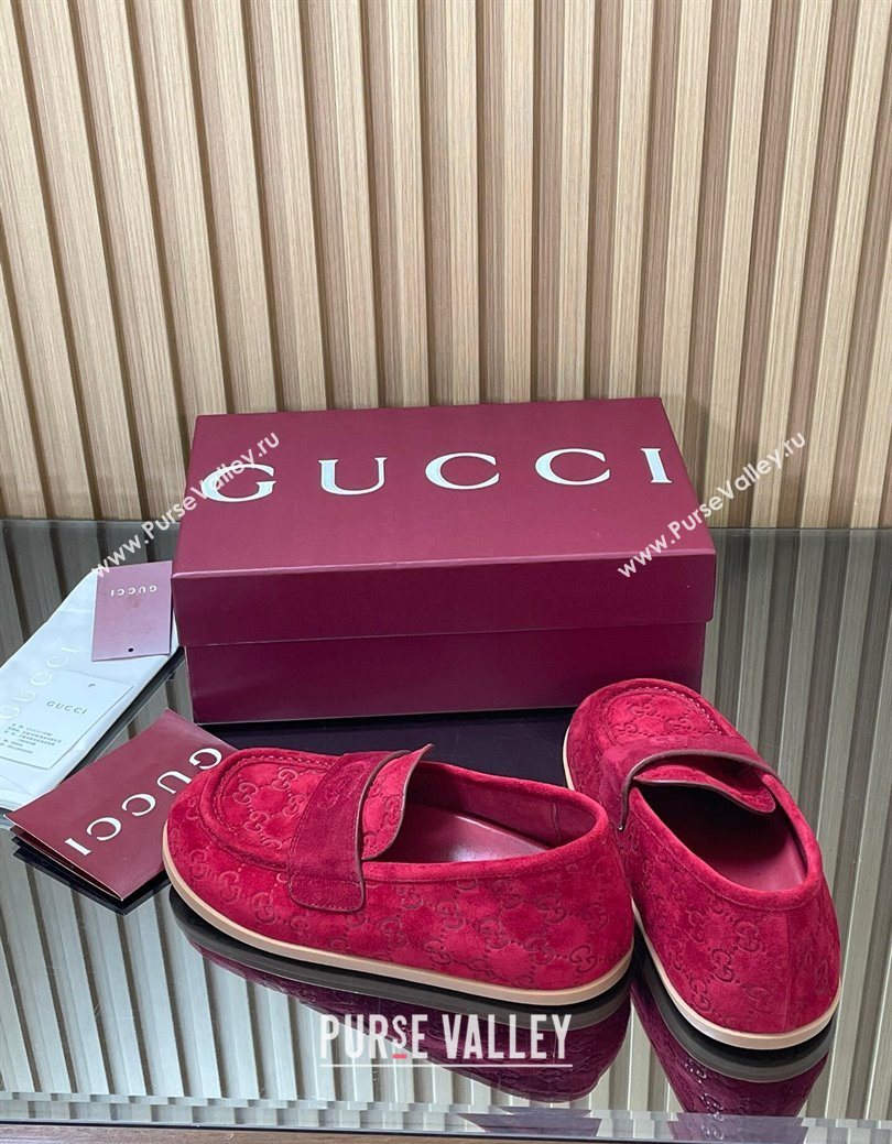 Gucci GG Suede Flat Loafers Red 2025 GG082804 (MD-250828052)