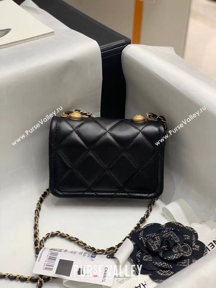 Chanel Quilted Lambskin Mini Flap Bag with Metal Button AP1664 Black 2020 (JY-20111905)