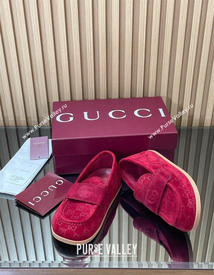 Gucci GG Suede Flat Loafers Red 2025 GG082804 (MD-250828052)
