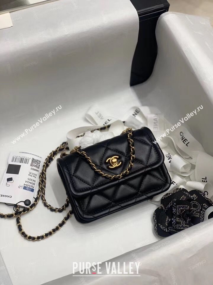 Chanel Quilted Lambskin Mini Flap Bag with Metal Button AP1664 Black 2020 (JY-20111905)