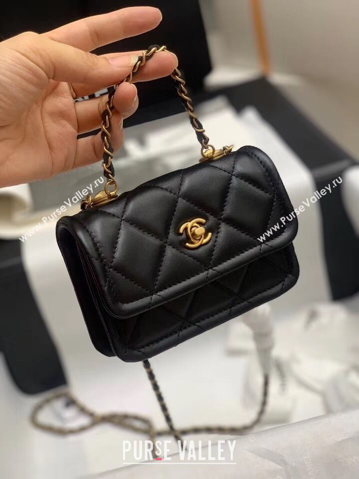 Chanel Quilted Lambskin Mini Flap Bag with Metal Button AP1664 Black 2020 (JY-20111905)