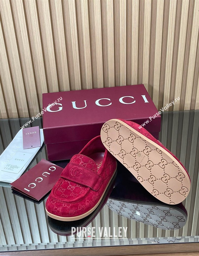 Gucci GG Suede Flat Loafers Red 2025 GG082804 (MD-250828052)