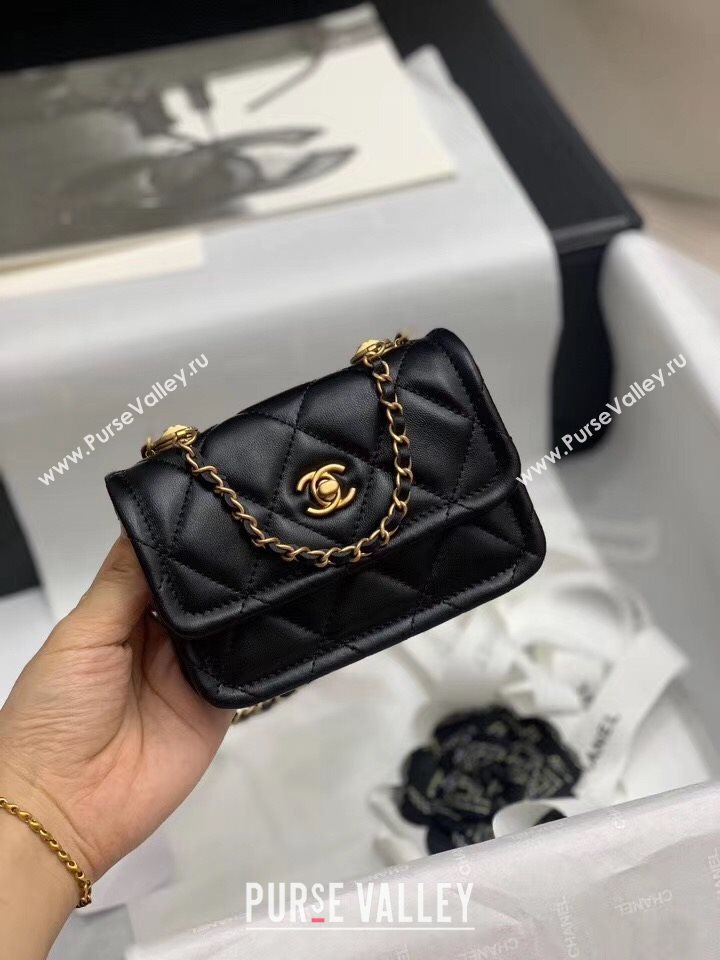 Chanel Quilted Lambskin Mini Flap Bag with Metal Button AP1664 Black 2020 (JY-20111905)