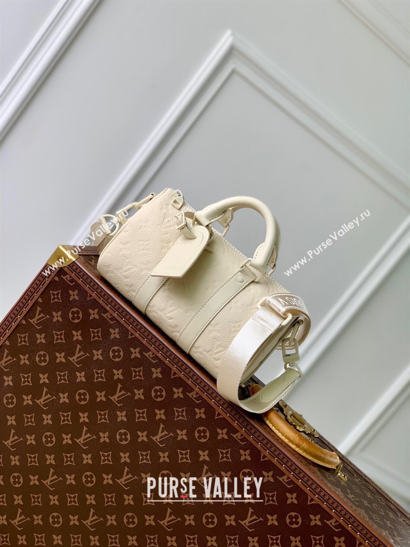 Louis Vuitton Keepall Bandouliere 25 Bag in Grained Monogram Leather M24434 Beige 2024 (K-24081017)