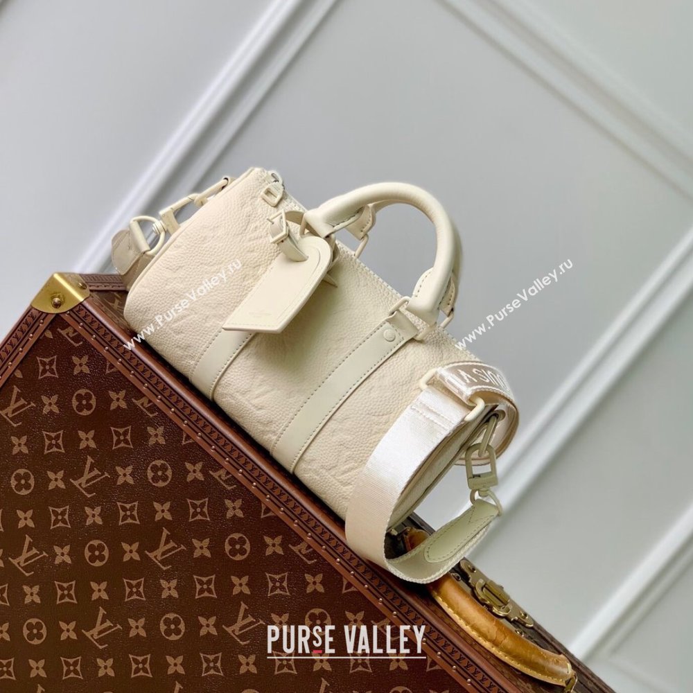 Louis Vuitton Keepall Bandouliere 25 Bag in Grained Monogram Leather M24434 Beige 2024 (K-24081017)