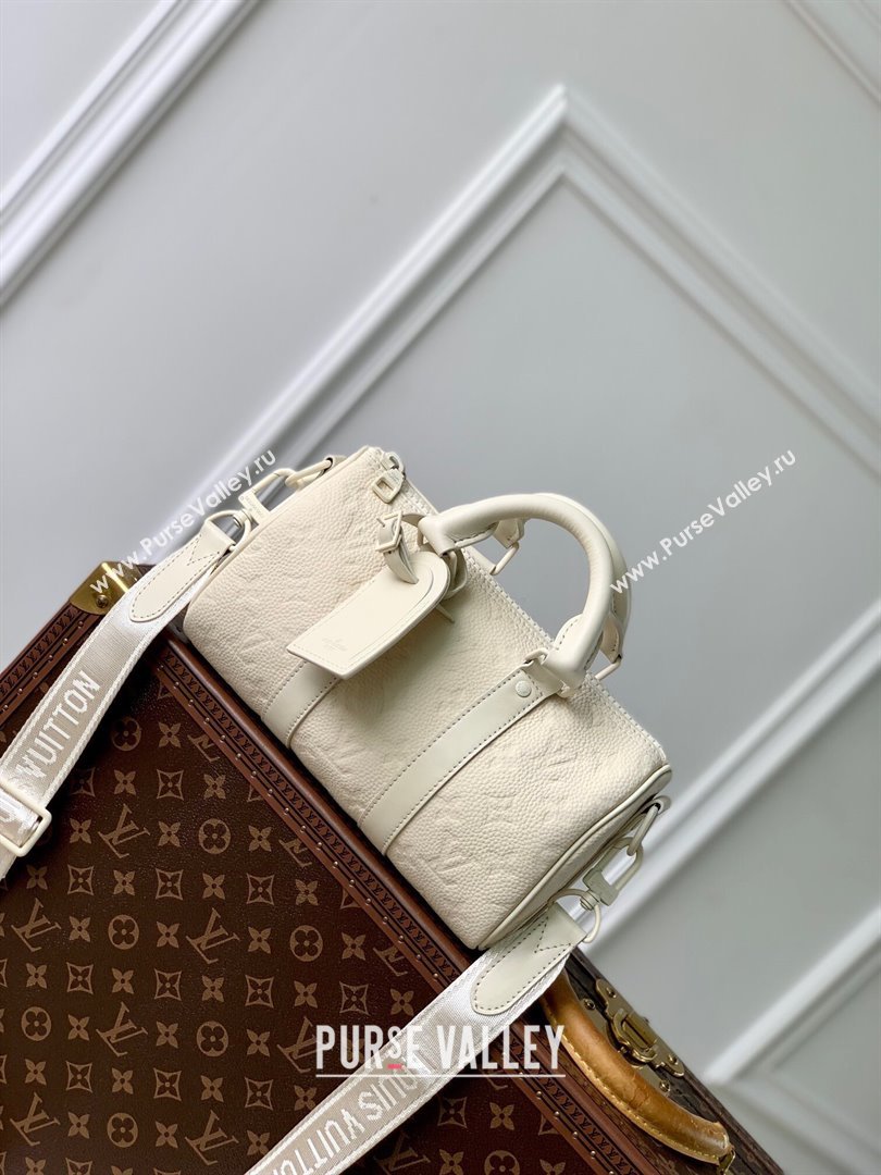 Louis Vuitton Keepall Bandouliere 25 Bag in Grained Monogram Leather M24434 Beige 2024 (K-24081017)