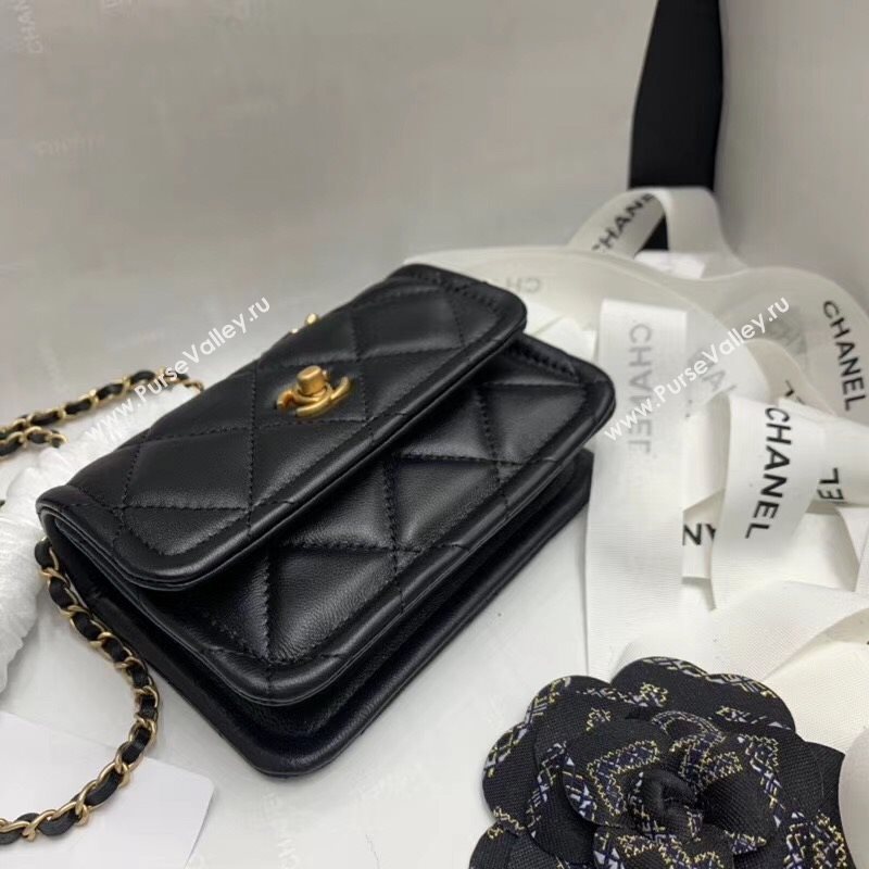 Chanel Quilted Lambskin Mini Flap Bag with Metal Button AP1664 Black 2020 (JY-20111905)