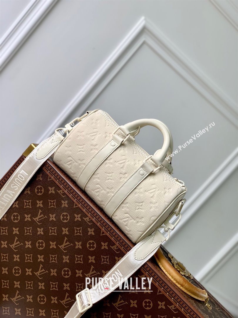 Louis Vuitton Keepall Bandouliere 25 Bag in Grained Monogram Leather M24434 Beige 2024 (K-24081017)