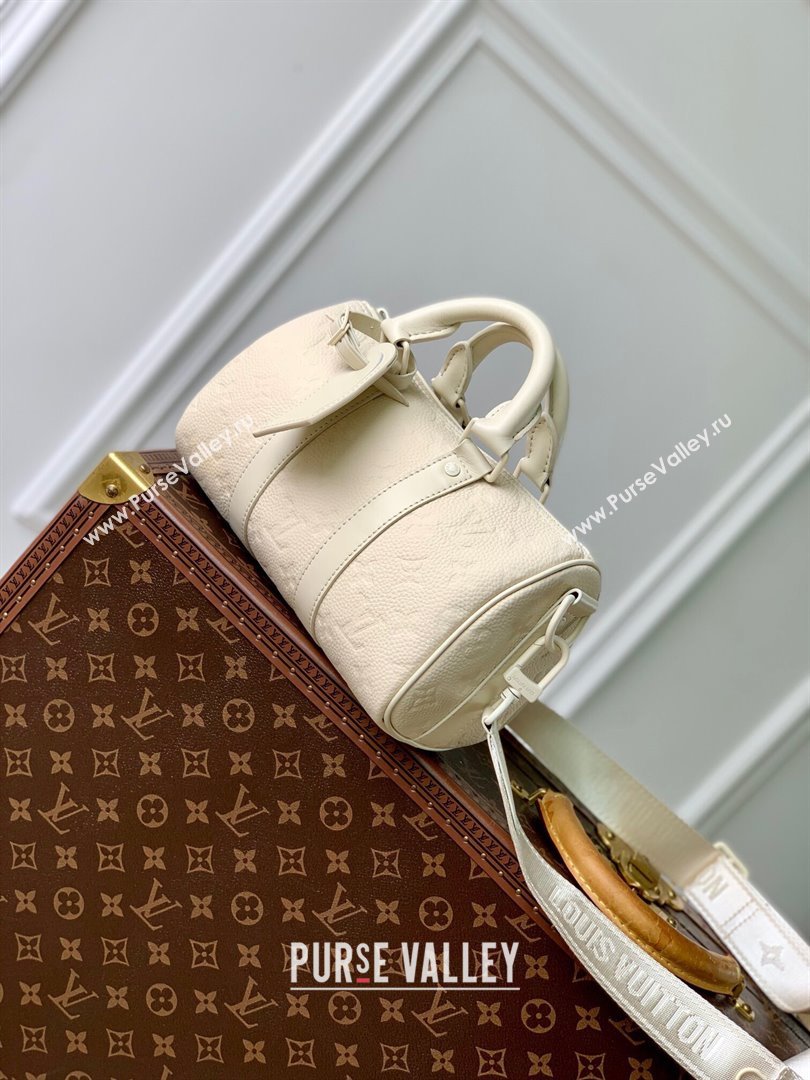 Louis Vuitton Keepall Bandouliere 25 Bag in Grained Monogram Leather M24434 Beige 2024 (K-24081017)