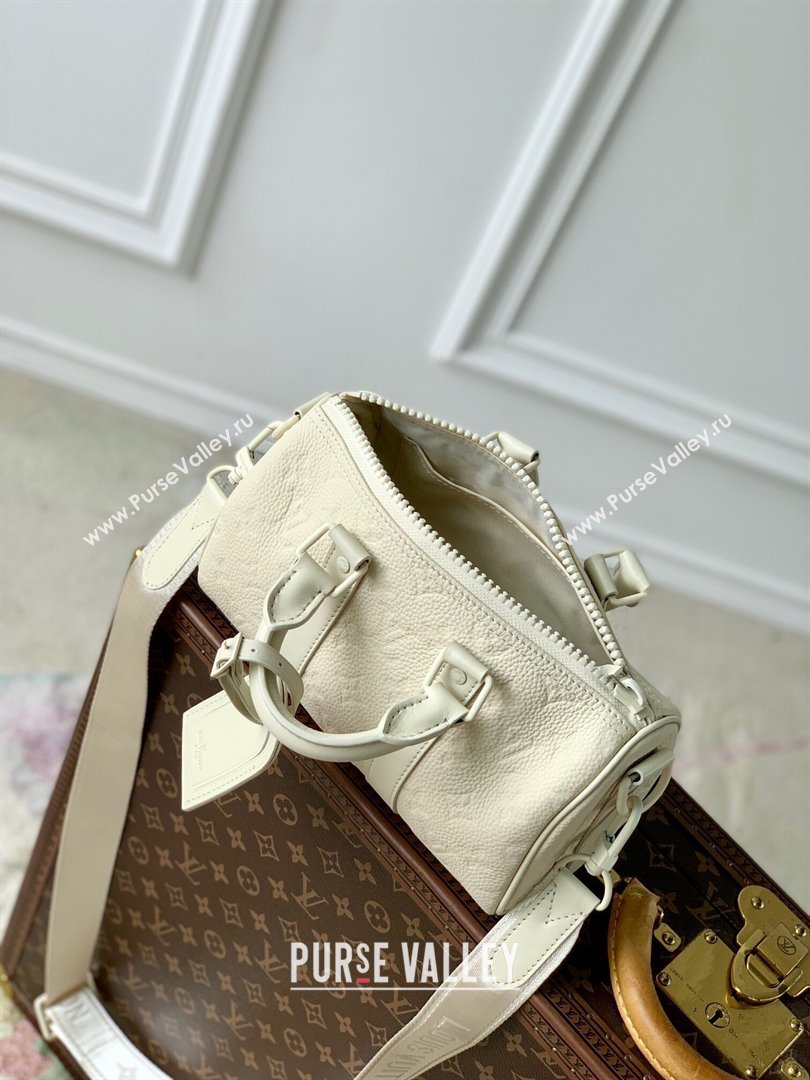 Louis Vuitton Keepall Bandouliere 25 Bag in Grained Monogram Leather M24434 Beige 2024 (K-24081017)