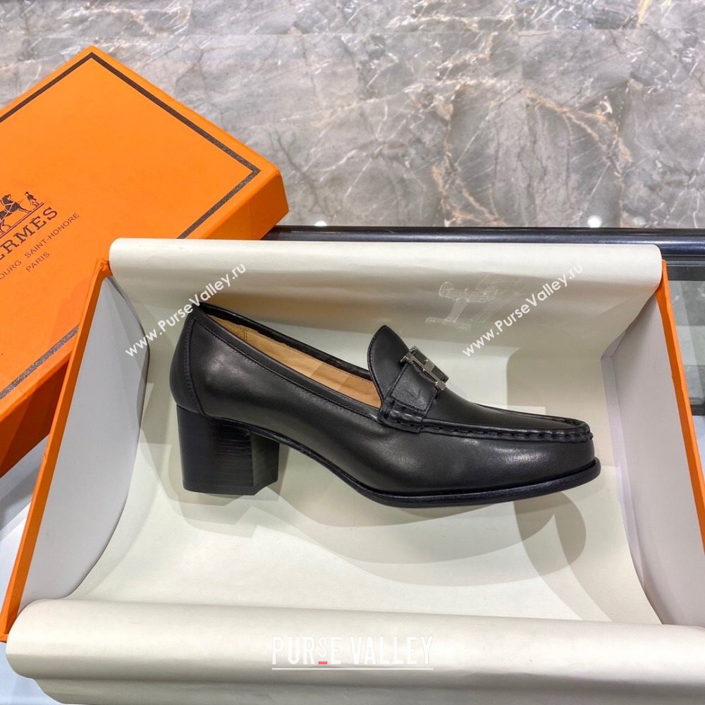 Hermes Paris Calfskin Loafers Pumps with H Buckle Black 2020 (MD-21010658)