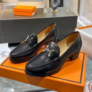 Hermes Paris Calfskin Loafers Pumps with H Buckle Black 2020 (MD-21010658)