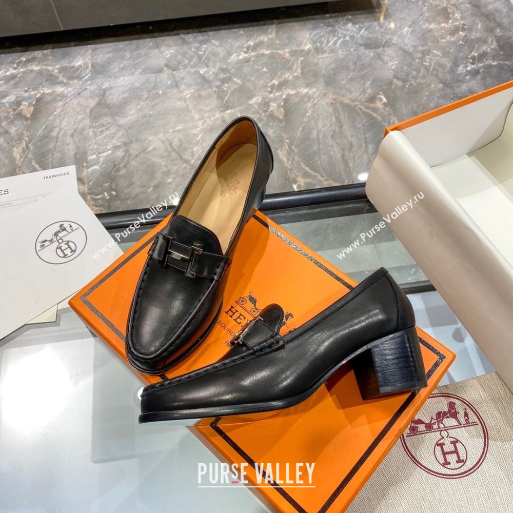 Hermes Paris Calfskin Loafers Pumps with H Buckle Black 2020 (MD-21010658)