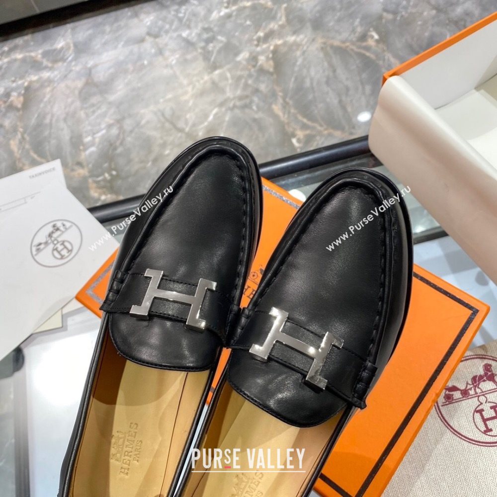 Hermes Paris Calfskin Loafers Pumps with H Buckle Black 2020 (MD-21010658)