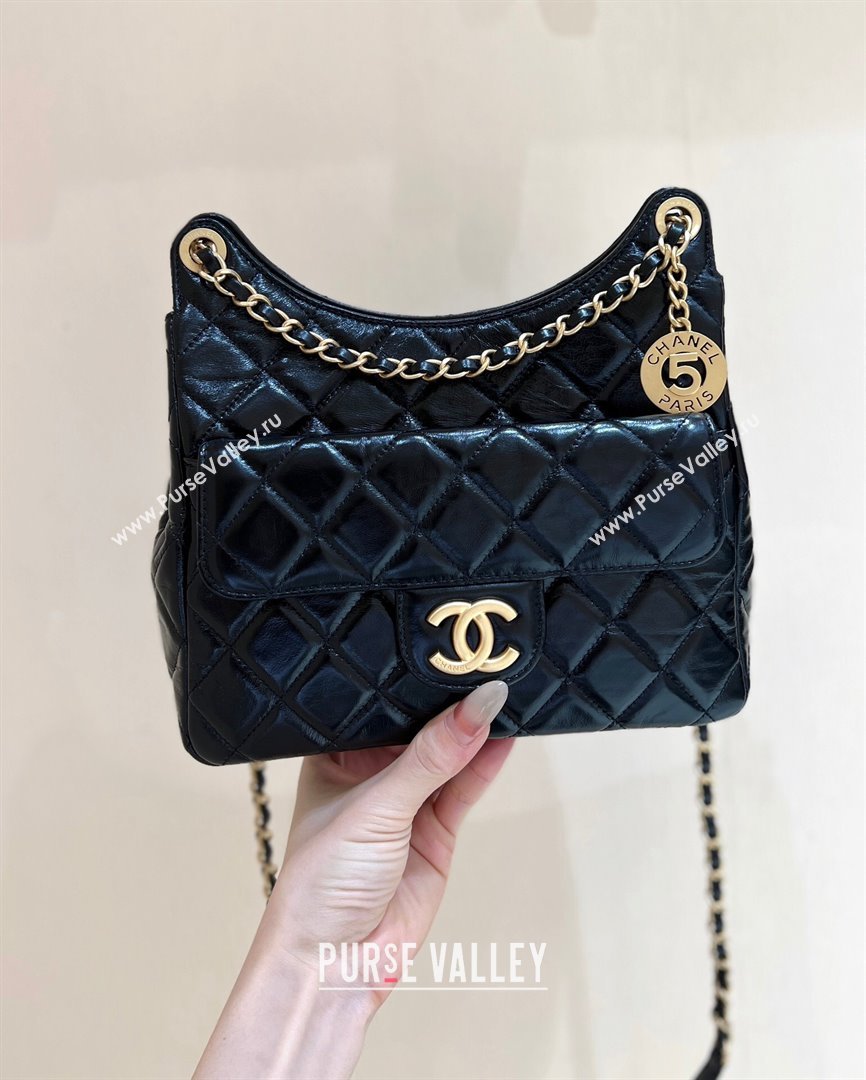 Chanel Shiny Crumpled Calfskin Hobo Bag AS4322 Black 2024 Top Quality (SHUNY-24062403)