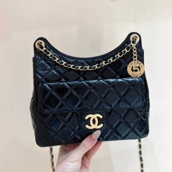 Chanel Shiny Crumpled Calfskin Hobo Bag AS4322 Black 2024 Top Quality (SHUNY-24062403)