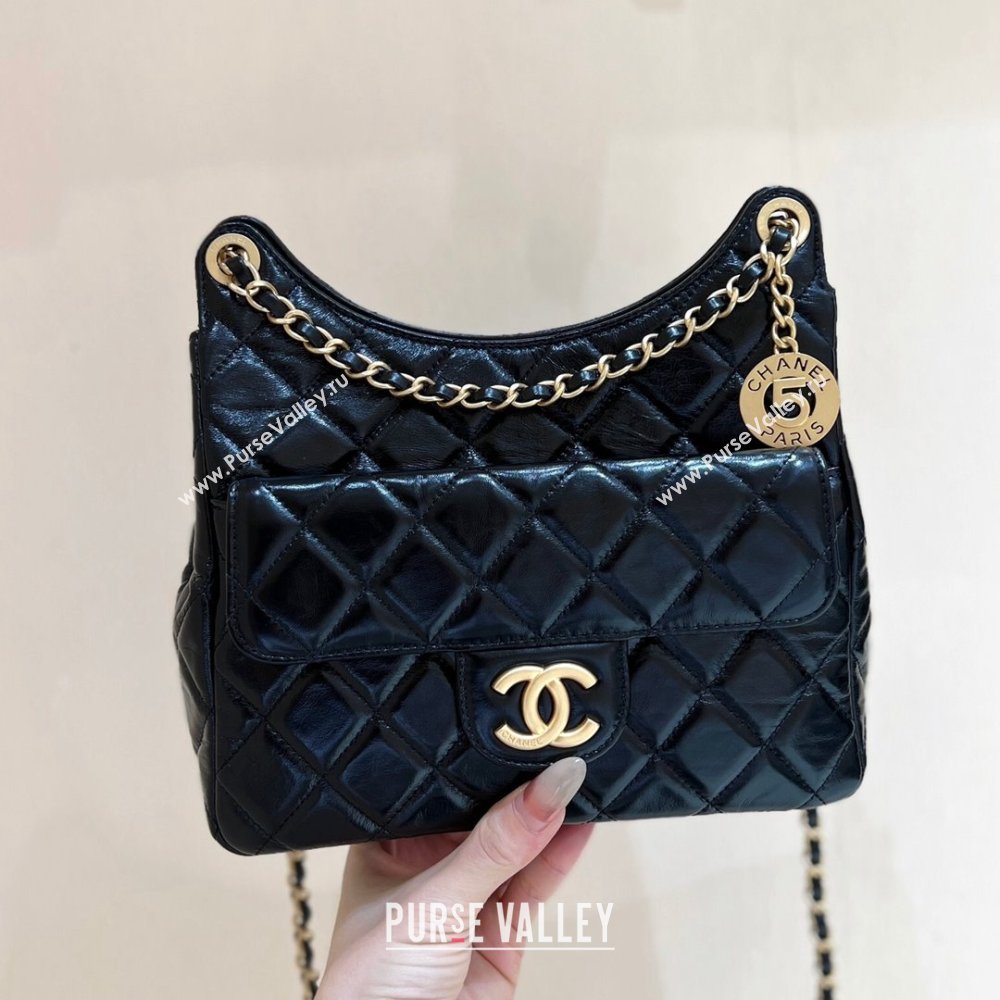 Chanel Shiny Crumpled Calfskin Hobo Bag AS4322 Black 2024 Top Quality (SHUNY-24062403)