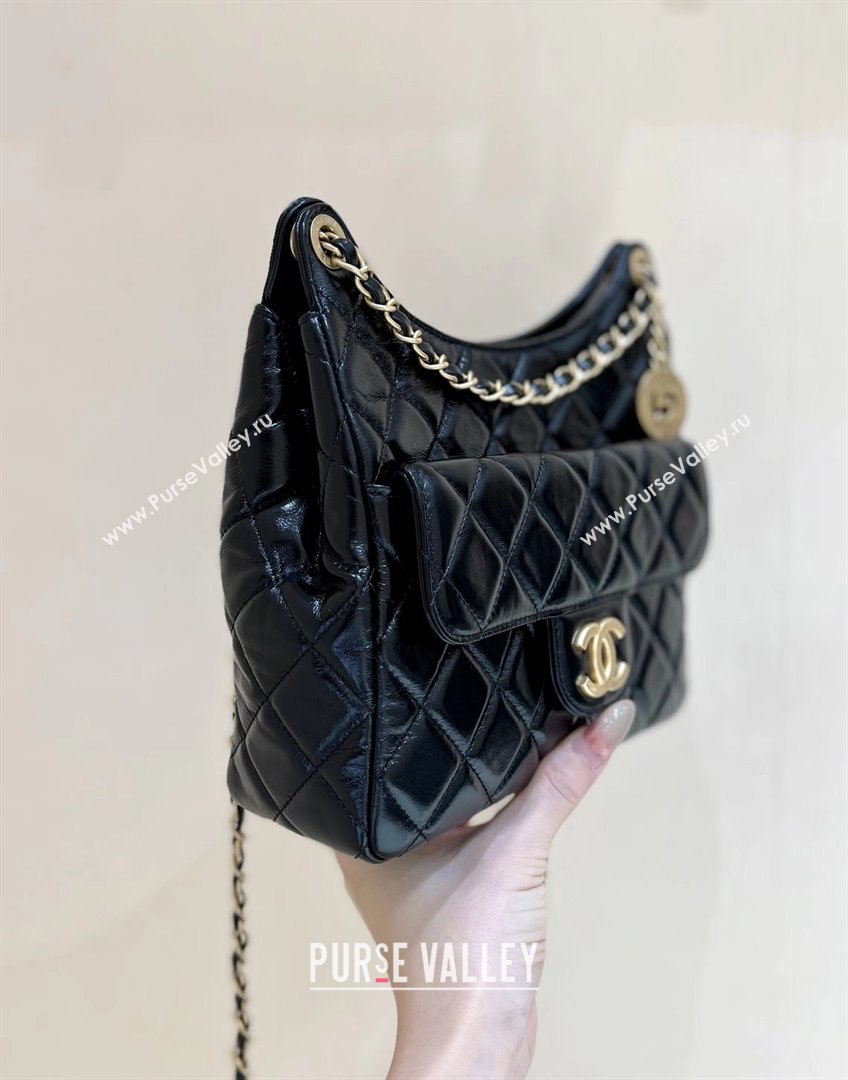 Chanel Shiny Crumpled Calfskin Hobo Bag AS4322 Black 2024 Top Quality (SHUNY-24062403)