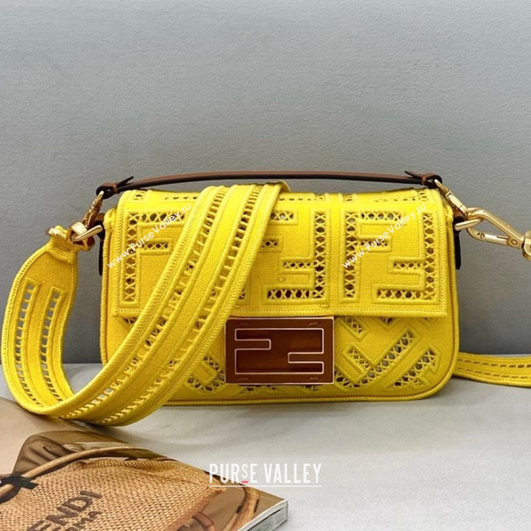 Fendi Baguette Mini Bag with FF embroidery Yellow 2021 8372S (CL-21080211)