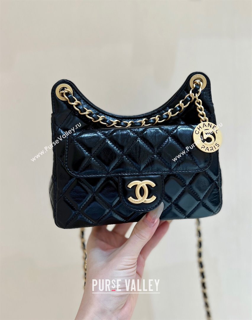 Chanel Shiny Crumpled Calfskin Small Hobo Bag AS4323 Black 2024 Top Quality (SHUNY-24062404)