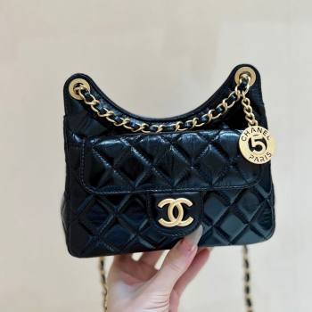 Chanel Shiny Crumpled Calfskin Small Hobo Bag AS4323 Black 2024 Top Quality (SHUNY-24062404)