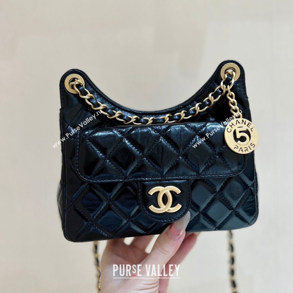 Chanel Shiny Crumpled Calfskin Small Hobo Bag AS4323 Black 2024 Top Quality (SHUNY-24062404)