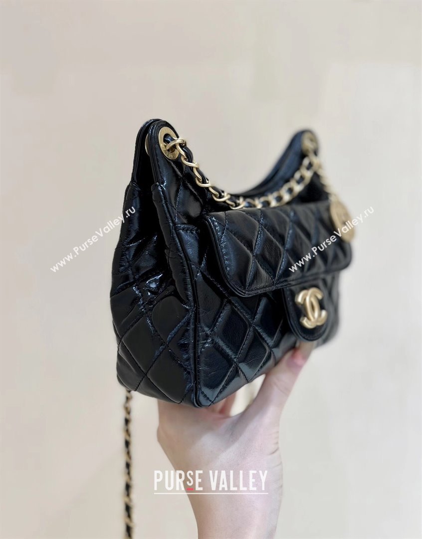 Chanel Shiny Crumpled Calfskin Small Hobo Bag AS4323 Black 2024 Top Quality (SHUNY-24062404)