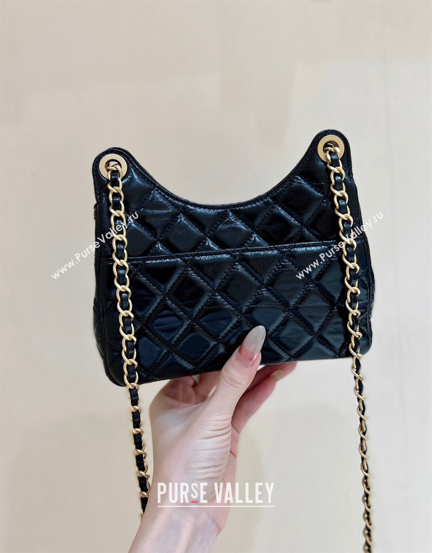 Chanel Shiny Crumpled Calfskin Small Hobo Bag AS4323 Black 2024 Top Quality (SHUNY-24062404)