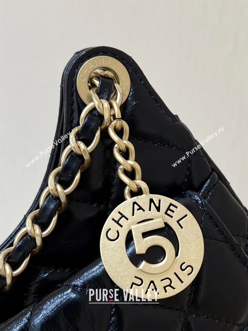 Chanel Shiny Crumpled Calfskin Small Hobo Bag AS4323 Black 2024 Top Quality (SHUNY-24062404)