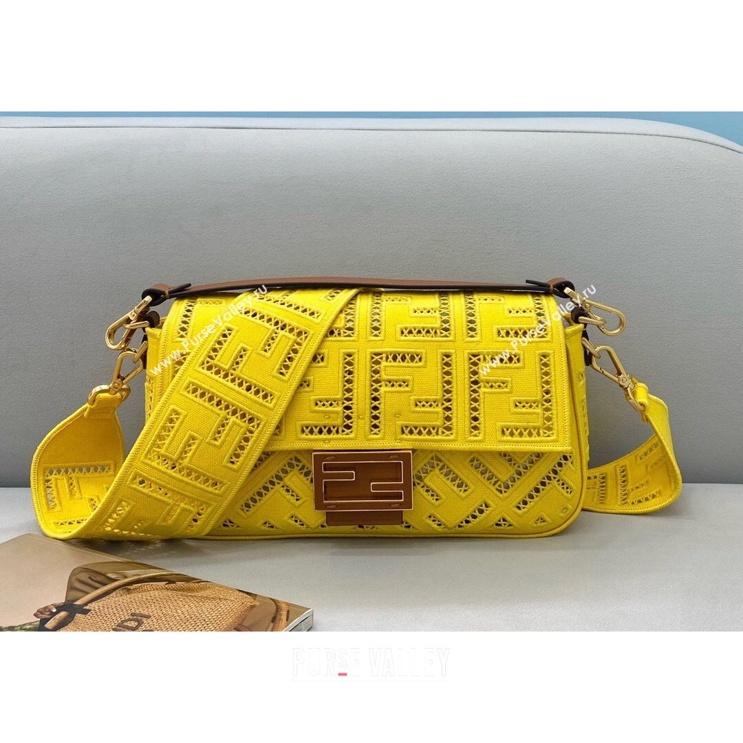 Fendi Baguette Medium Bag with FF embroidery Yellow 2021 8372L (CL-21080214)