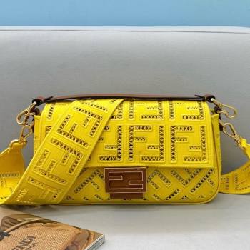 Fendi Baguette Medium Bag with FF embroidery Yellow 2021 8372L (CL-21080214)