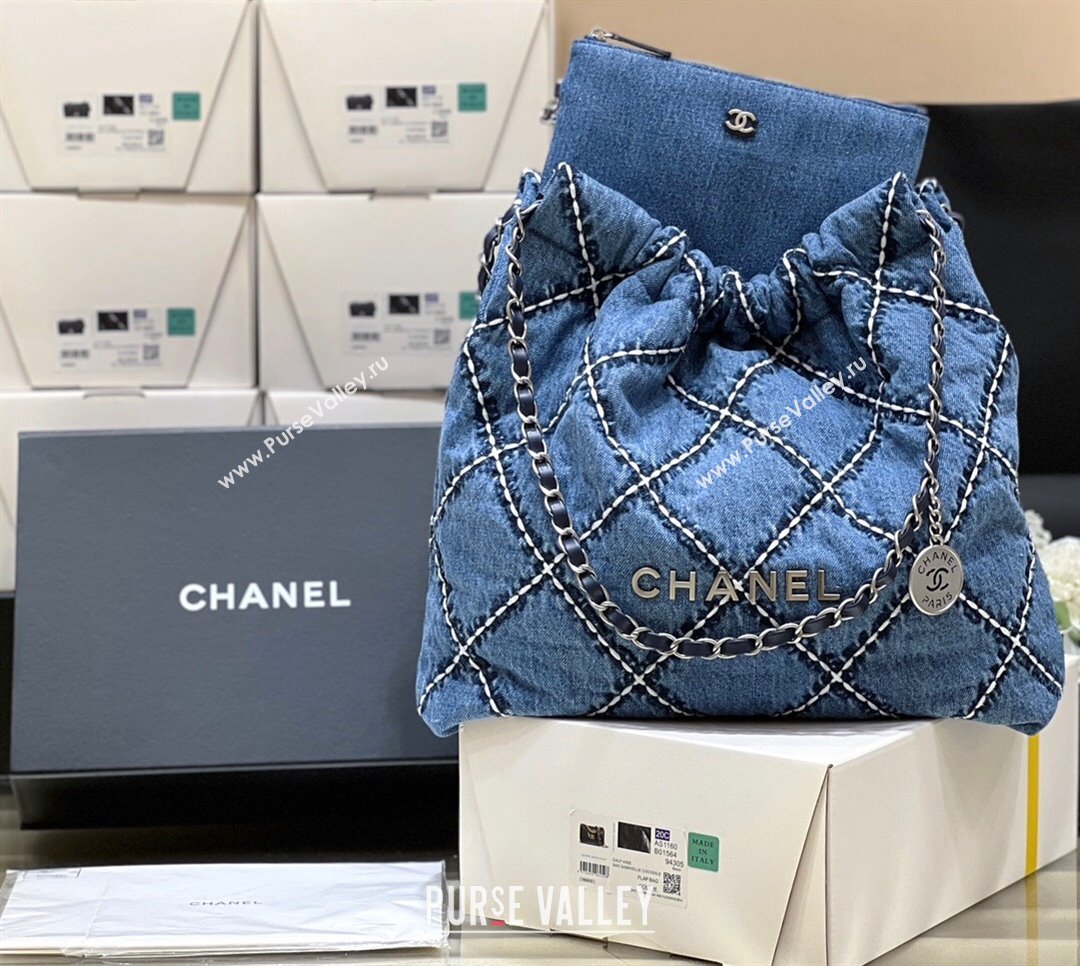 Chanel Stitched Denim 22 Shopping Bag AS3261 Blue 2024 Top Quality (SHUNY-24062405)