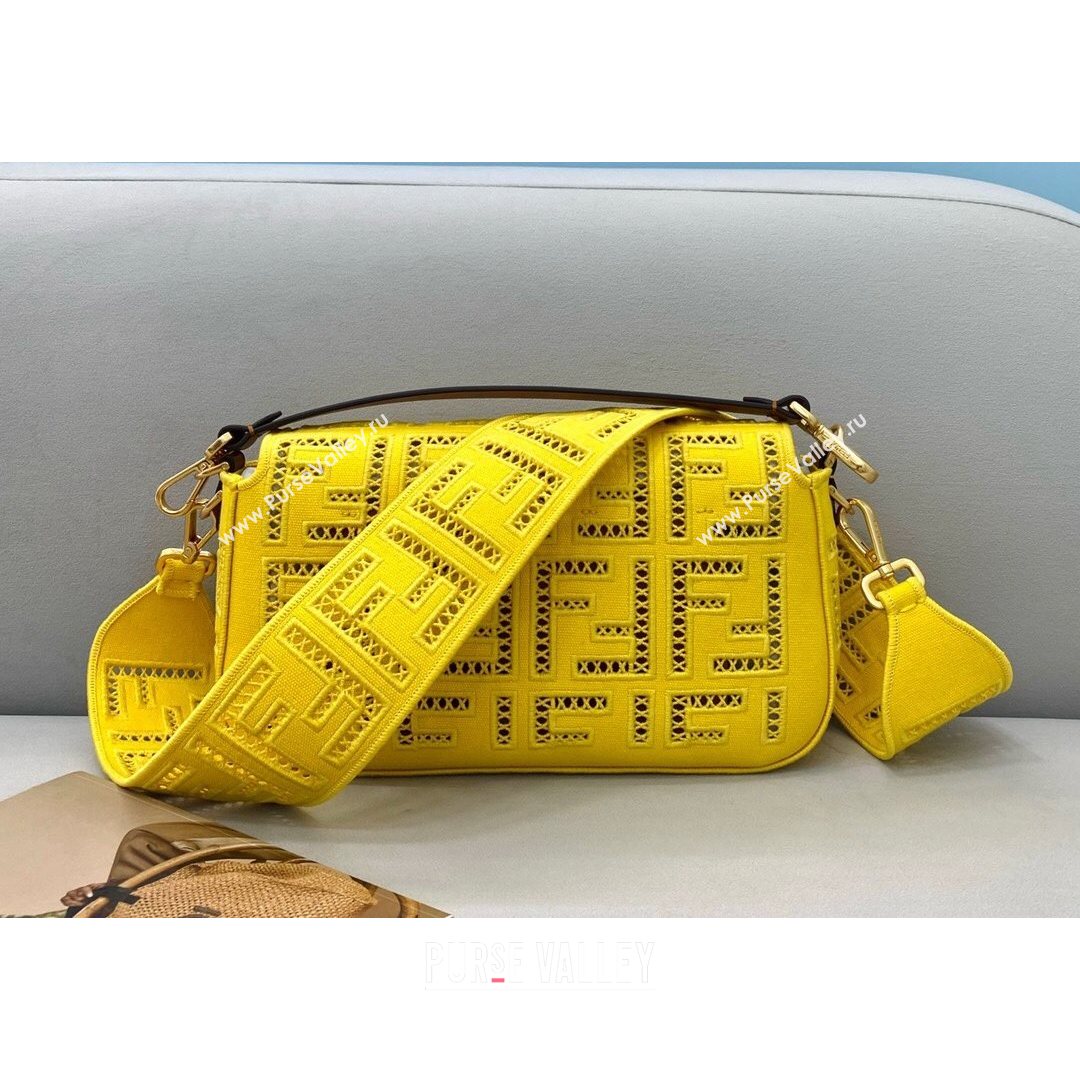 Fendi Baguette Medium Bag with FF embroidery Yellow 2021 8372L (CL-21080214)