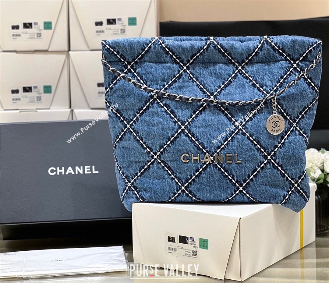 Chanel Stitched Denim 22 Shopping Bag AS3261 Blue 2024 Top Quality (SHUNY-24062405)