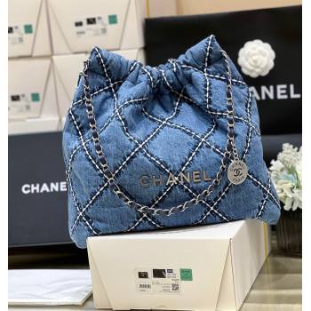 Chanel Stitched Denim 22 Shopping Bag AS3261 Blue 2024 Top Quality (SHUNY-24062405)