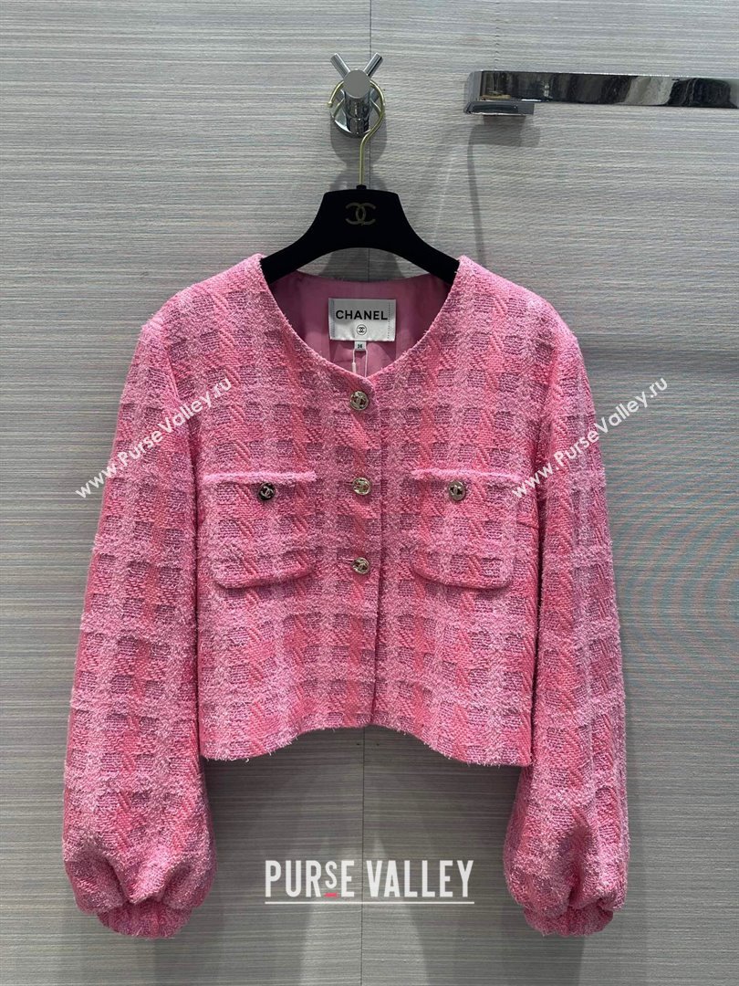 Chanel Tweed Jacket CH043036 Pink 2024 (Q-24043036)