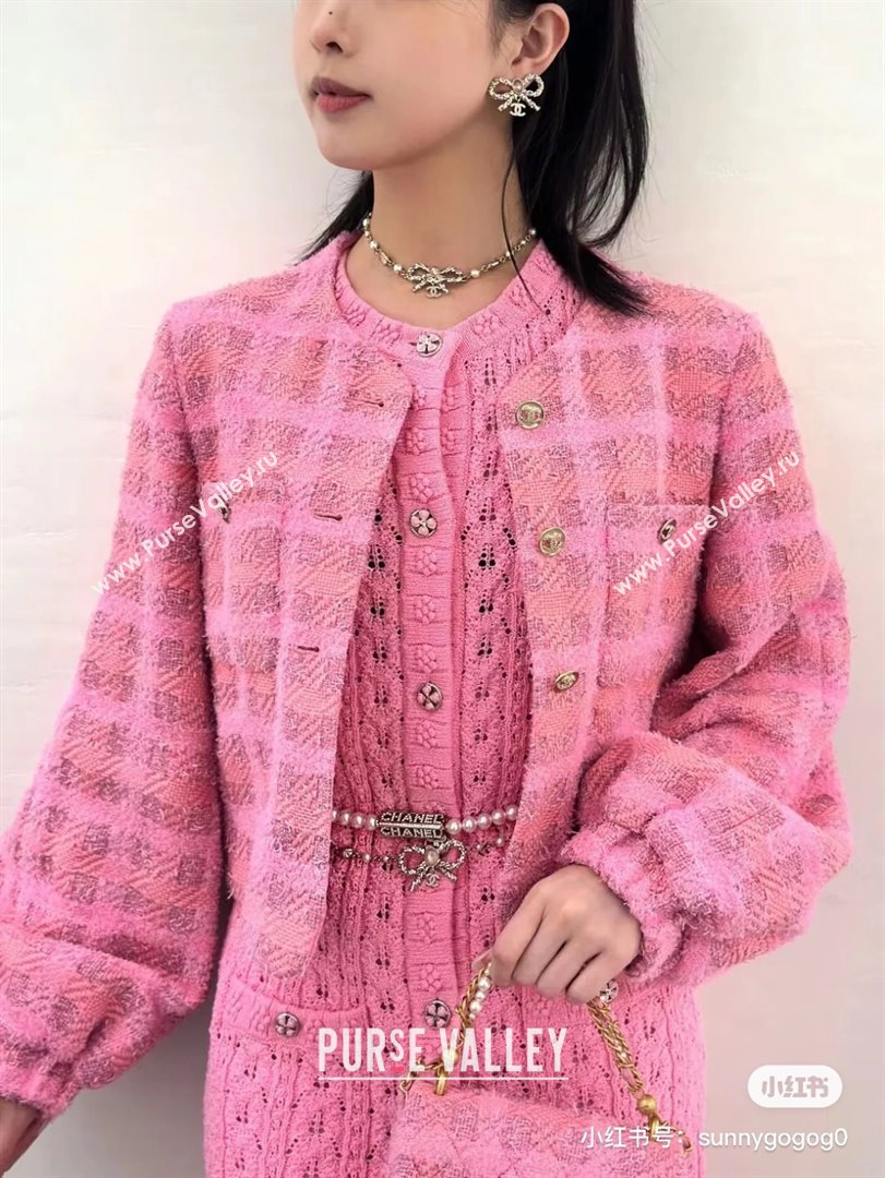 Chanel Tweed Jacket CH043036 Pink 2024 (Q-24043036)